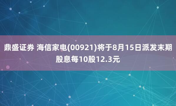 鼎盛证券 海信家电(00921)将于8月15日派发末期股息每10股12.3元