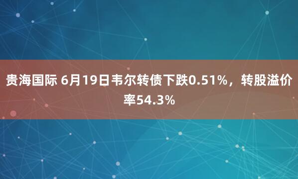 贵海国际 6月19日韦尔转债下跌0.51%，转股溢价率54.3%